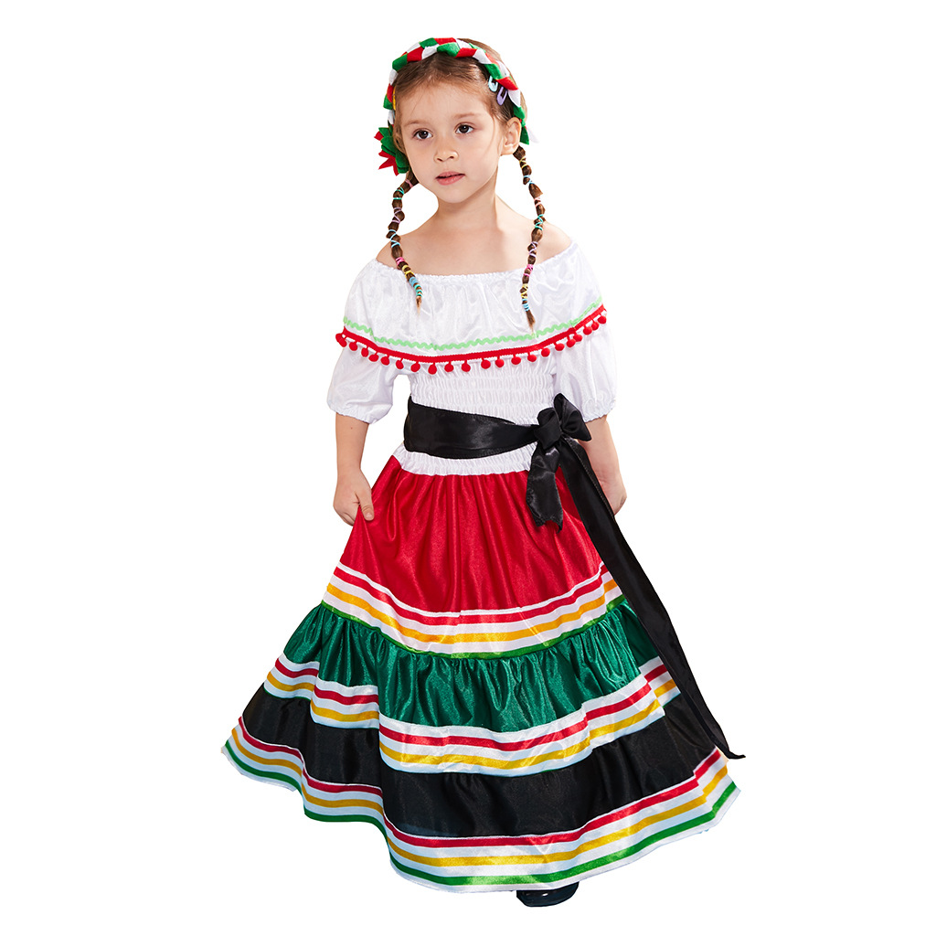 華やかなメキシカン風子ども用コスチュームドレス