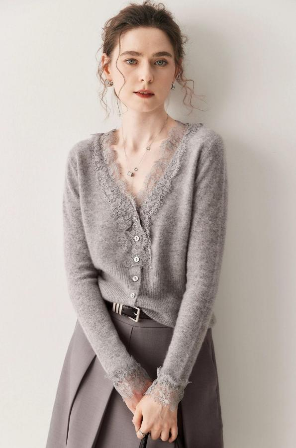 レーストリムニットカーディガン商品画像