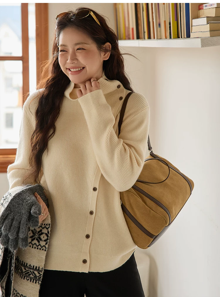 リブ編みボタンデザインニットカーディガンの商品画像