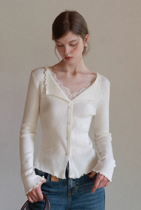 レースリブニットカーディガンの商品画像