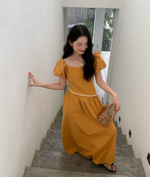 パフスリーブ切替ロングワンピースの商品画像