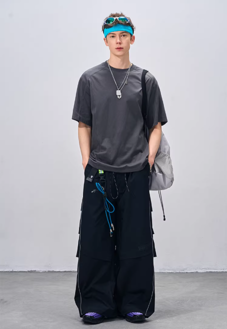 ビッグシルエットドライTシャツ×ワイドパンツ×ヘッドバンドコーディネート例