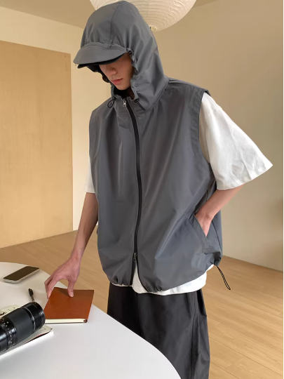 速乾フード付きフード付きナイロンベストコーディネート例