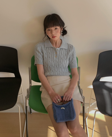 半袖ケーブルポロニット商品画像