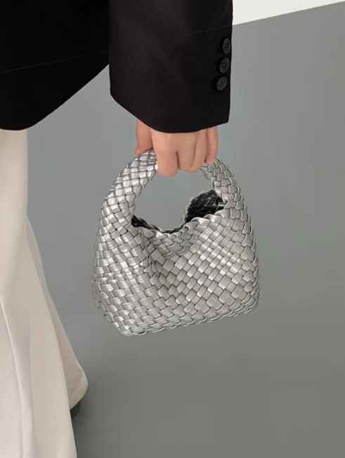 メタリックシルバー編み込みミニハンドバッグ商品画像